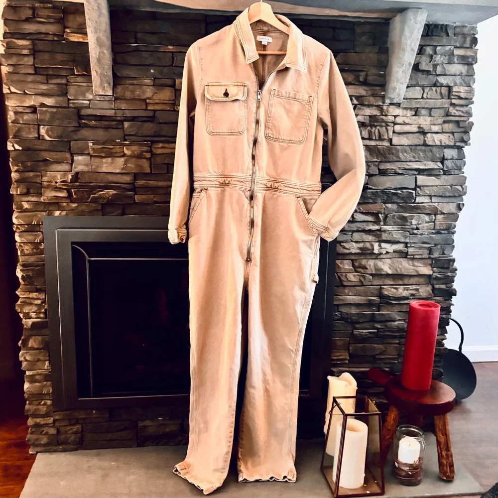 TOPSHOP - ⚠️Long Sleeve,Non-stretch, Tan Denim Boilersuit - Women’s Size 12 - Picture 3 of 6